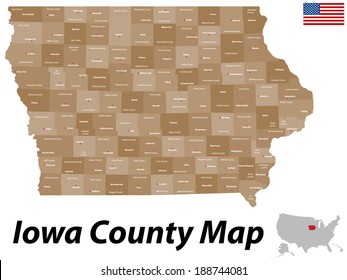 Detailed Map Of The State Of Iowa With All Counties And Main Cities.