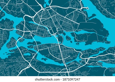 Detailed map of Stockholm city administrative area. Royalty free vector illustration. Cityscape panorama. Decorative graphic tourist map of Stockholm territory.