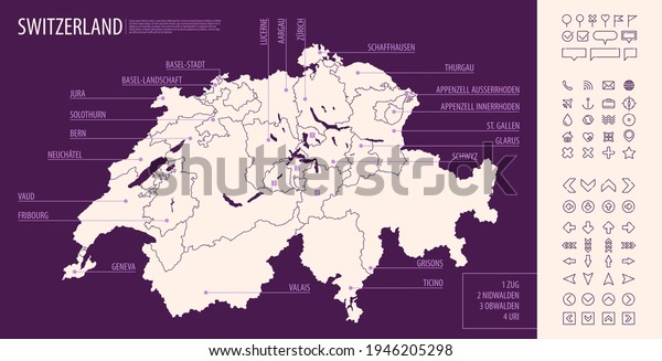 Detailed Map Switzerland Administrative Divisions On Stock Vector ...