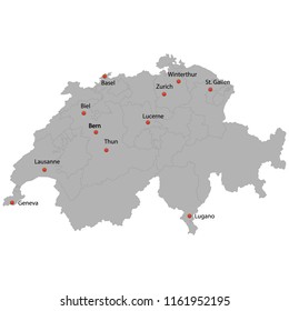 detailed map of the Switzerland with cities