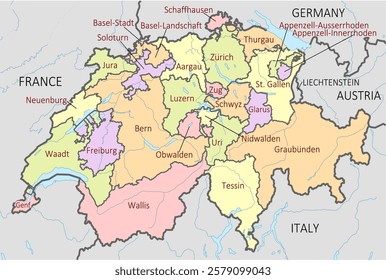 detailed map of switzerland vector illustration