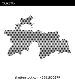 A detailed map of Tajikistan showcasing its geographical layout using dotted patterns.