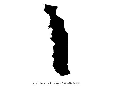 Detailed map of Togo isolated on white background. Vector map suitable for digital editing and prints of all sizes.