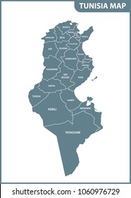 The detailed map of Tunisia with regions or states