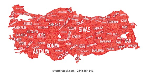 A detailed map of Turkey showcasing regional distribution with clear geographical layout. The map provides a clear view through distinct color tones, accurately reflecting the country's layout