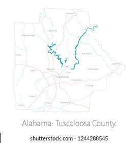 Detailed map of Tuscaloosa County in Alabama, USA