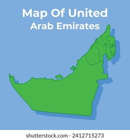 Detailed map of Uae country in green vector illustration