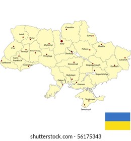 Detailed map of Ukraine with borders and flag