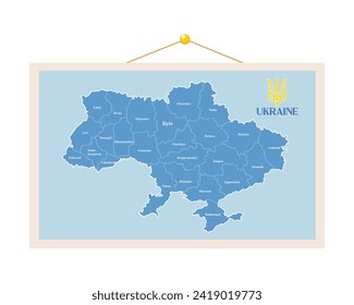 Detailed map of ukraine with cities and region's borders.