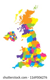 Detailed map of United Kingdom or Great Britain with counties. Color vector illustration isolated on white background