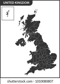 The detailed map of the United Kingdom with regions or states. Actual current relevant UK, Great Britain administrative devision.