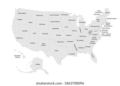 Detailed Map of United States of America with states. Vector illustration.