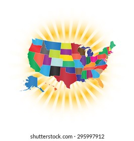 Detailed Map of The United States - Bright Light Background (Vectors)