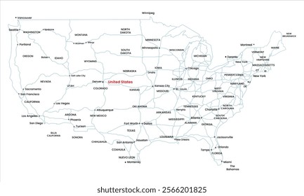 Detailed Map of the United States with Major Cities and States