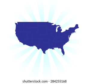 Detailed Map of USA radiating light rays!