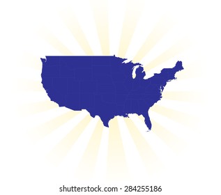 Detailed Map of USA radiating light rays!