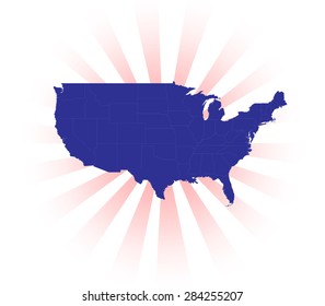 Detailed Map of USA radiating light rays!