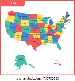 The Detailed Map Of The USA With Regions Or States And Cities, Capital. United States Of America