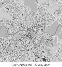 Mapa detallado de la ciudad de Uzhhorod, centro óblast de Ucrania. Mapa de área administrativa municipal con ríos y carreteras, parques y ferrocarriles. Ilustración vectorial.