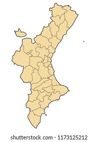 Detailed map of the Valencian Community with regional division