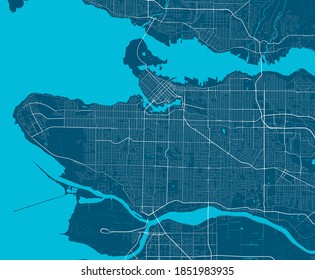 Detailed map of Vancouver city administrative area. Royalty free vector illustration. Cityscape panorama. Decorative graphic tourist map of Vancouver territory.