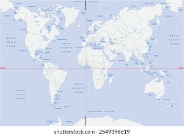 Mapa detalhado dos oceanos e continentes do mundo