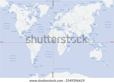 Detailed map of the world oceans and continents