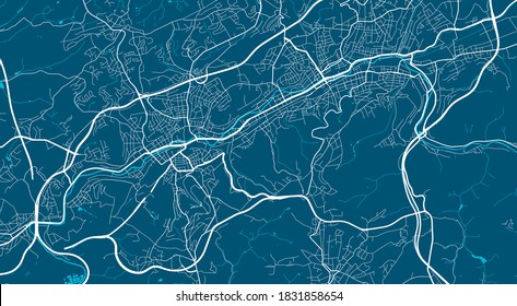 Detailed map of Wuppertal city administrative area. Royalty free vector illustration. Cityscape panorama. Decorative graphic tourist map of Wuppertal territory.