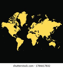 Mapas detallados del mundo con fondo negro aislado