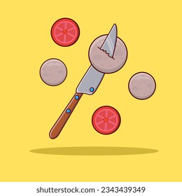 Detailed meatball and knife illustration for asian food icon