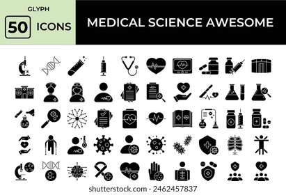 Detailed Medical Science Icons: Comprehensive Graphics for Healthcare and Medical Use