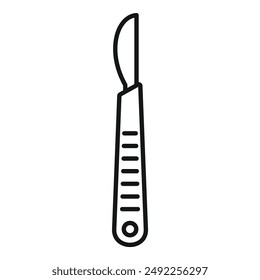 Detailed medical vector illustration of a scalpel. A sharp surgical tool used by surgeons in hospitals. With precise line art design and minimalist black and white artwork