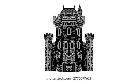 Detailed medieval castle tower structure