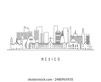 Detailed Mexico skyline vector illustration. Mexico buildings in line art style, perfect for modern designs.