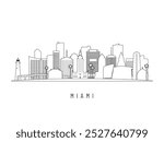 Detailed Miami skyline vector illustration. Miami buildings in line art style, perfect for modern designs.