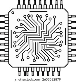 Ilustração detalhada do vetor de alta resolução do diagrama do microchip para representação dos desenhos técnicos e dos componentes do computador