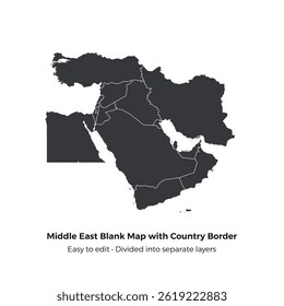 Detailed Middle East Map Vector Illustration with Country Borders