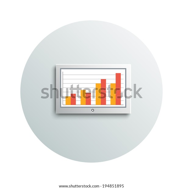 Detailed modern app icon of led tv hanging\
monitor with chart on the wall business concept on white\
background. Office and business work\
elements