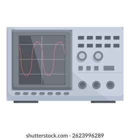 Detailed modern oscilloscope vector illustration with waveform and signal measurement for electronic engineering and scientific research in a laboratory setting. Featuring digital screen technology