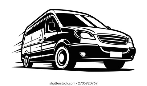 Detailed monochrome image of a van in motion, perfect for transport themes