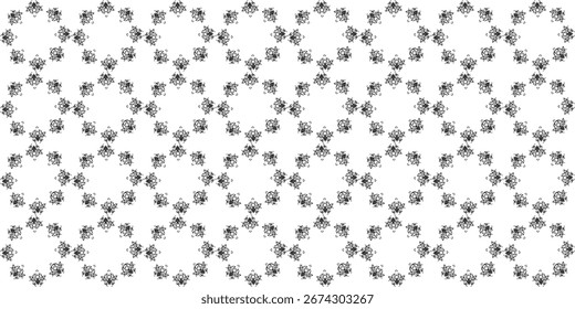 Detailliertes monochromes Muster aus zahlreichen kleinen, stilisierten, miteinander verbundenen geometrischen Formen. Die Elemente bilden eine dichte, sich wiederholende Rautenrasterstruktur.