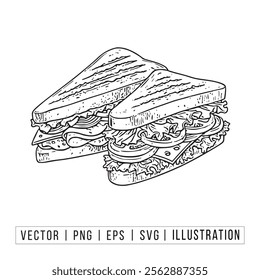 Detailed Monochrome Sandwich Sketch – Free Vector Download