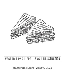 Detailed Monochrome Sandwich Sketch – Free Vector Download