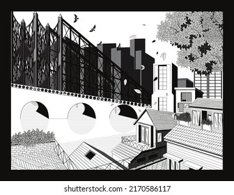 Detailed Monochrome two point perspective city design