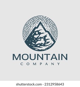 Detailed mountain peak circle logo design vector. Luxury mountain adventure logo.