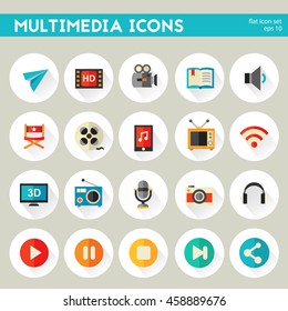 Detailed multimedia icon set