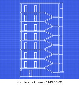 Detailed multi-storey building. Cross-section house. Vector blueprint.