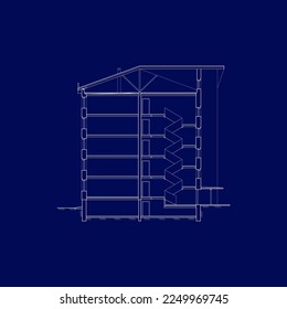 Edificio detallado de varias plantas. Casa de pueblo de sección transversal. Diseño de vectores.