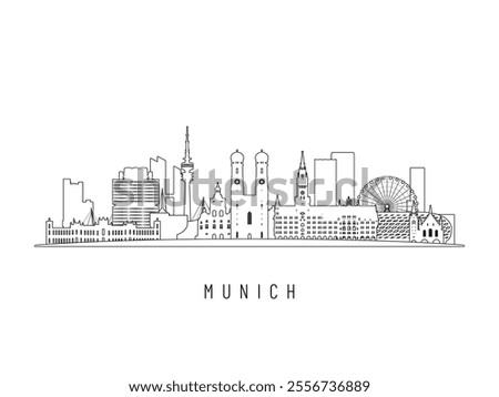 Detailed Munchen skyline vector illustration. Munich buildings in line art style, perfect for modern designs.