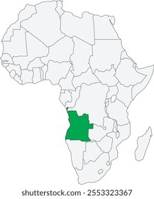 Detailed national location map of ANGOLA within the great continent of Africa